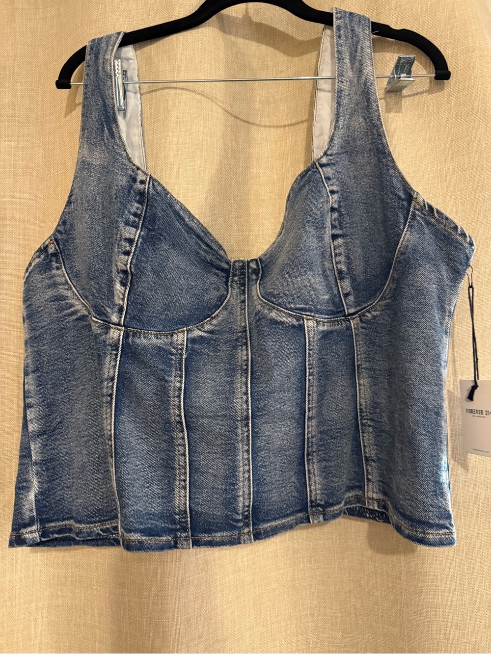 Forever 21 Washed Denim Corset Crop Top - Blue
